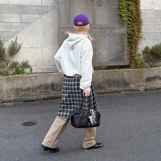 Wool check midi skirt