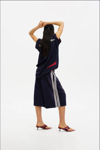 [MASONPRINCE] Side Stripe Wide Leg Bermuda Shorts