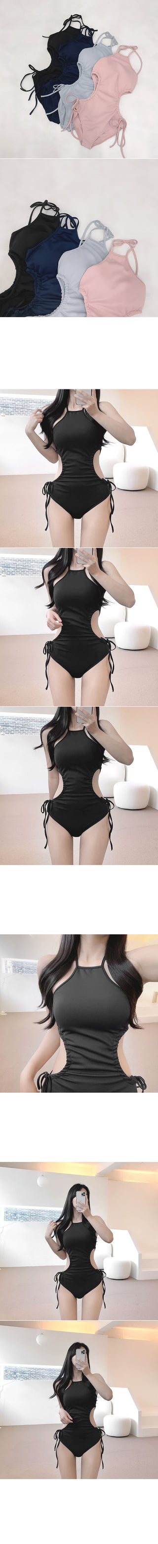 [With built-in cups] Halter neck monokini