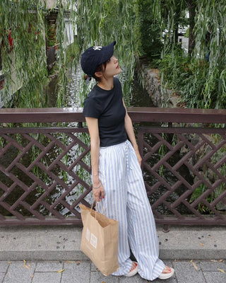 Striped Easy Pants with Waist String