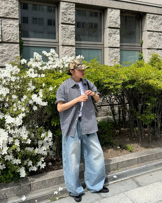 Seersucker check short-sleeved shirt