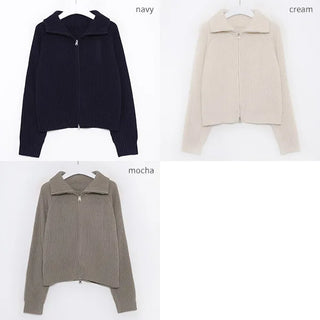 High-neck zip-up cardigan