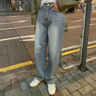 Washed wide denim pants