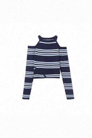 striped off-shoulder long-sleeve top