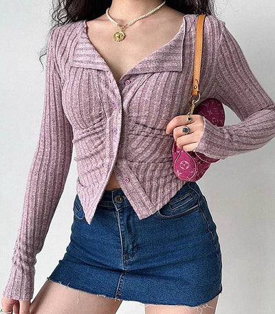 knitted retro slim cardigan