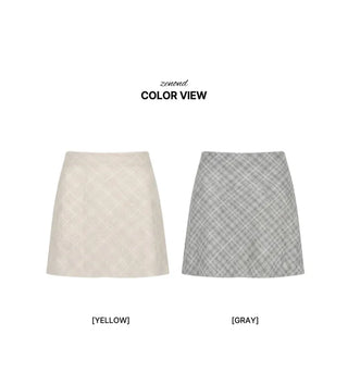 (2 colors) Checked Chiffon Mini Skirt