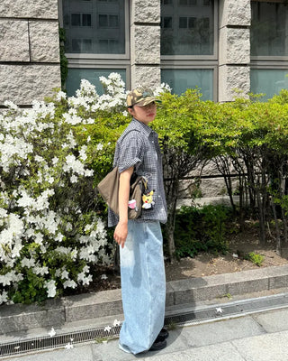 Seersucker check short-sleeved shirt
