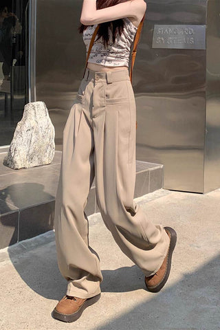 loose high-waisted straight wide-leg pants