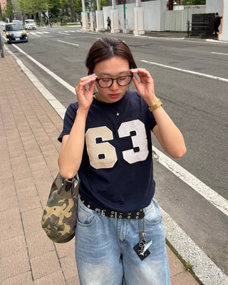 Checked numbering T-shirt