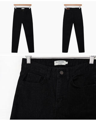 (basic/long) Brushed-back black skinny jeans - 3 sizes