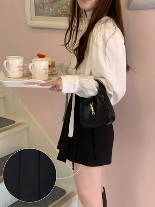 Ribbon pleated mini skirt pants (2c)