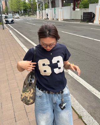 Checked numbering T-shirt