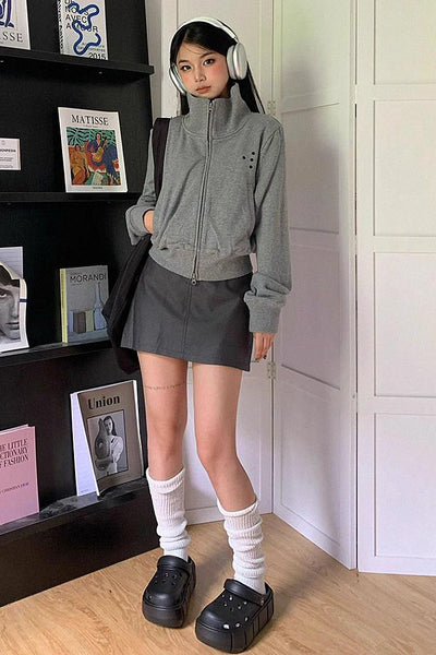 retro double zipper jacket