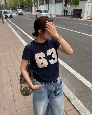 Checked numbering T-shirt