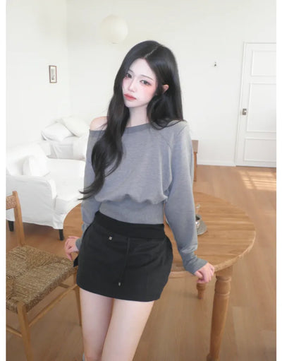 (4 colors) 2-way one-shoulder sweatshirt