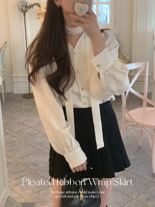 Ribbon pleated mini skirt pants (2c)