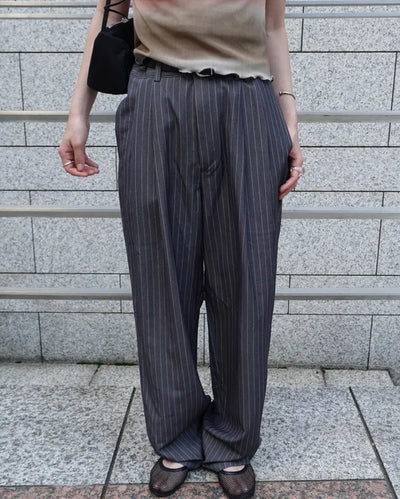 (Unisex) Pinstripe Double-Pleat Slacks