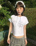 I Clover Stud Semi-Cropped Half T-Shirt