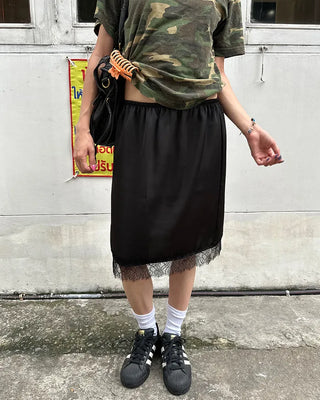 Fringe Lace Hem Easy Satin Skirt