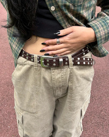 Suede center-stitched double-studded belt