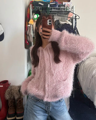Hairy Knit Drop Shoulder Hoodie