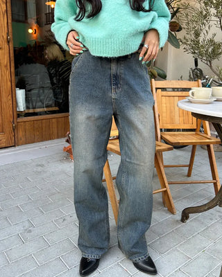 Side pocket loop straight denim pants
