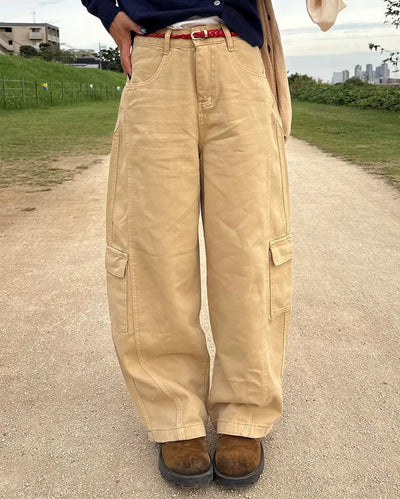 Wide double outseam cotton cargo pants