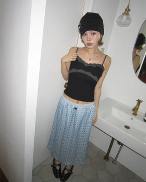Polka dot tulle lace yoke camisole