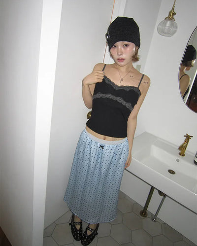 Polka dot tulle lace yoke camisole