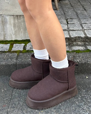 Inner fleece ankle-cut high-sole sheepskin boots