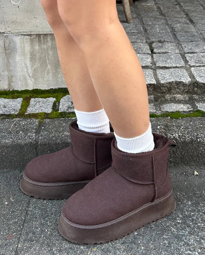 Inner fleece ankle-cut high-sole sheepskin boots