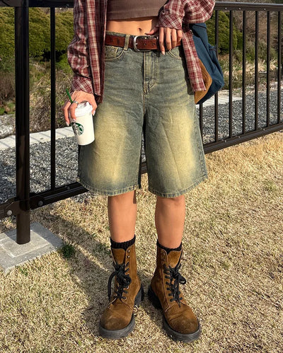 Vintage Wash Half Denim Pants