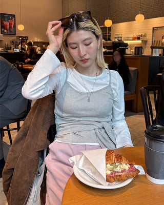Waist tie camisole layered long-sleeve T-shirt
