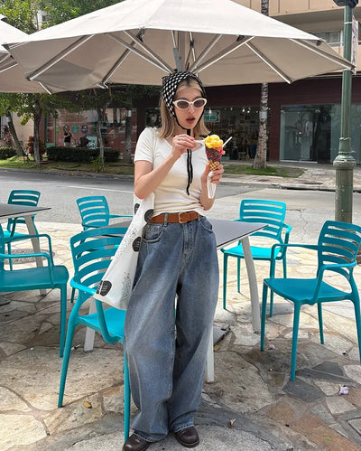 Side-tuck wide denim pants