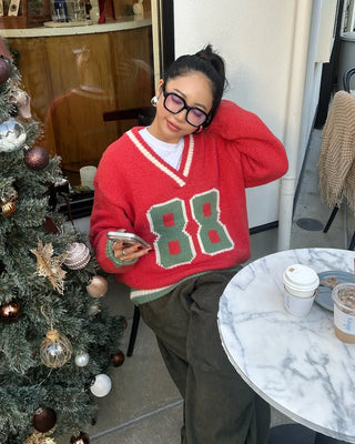 88 V-neck bicolor knit
