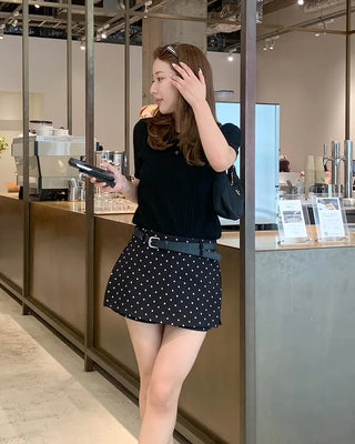 Polka dot mini skirt pants