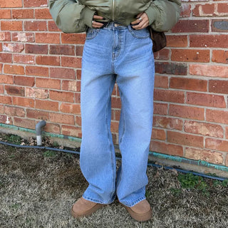 Washed wide denim pants