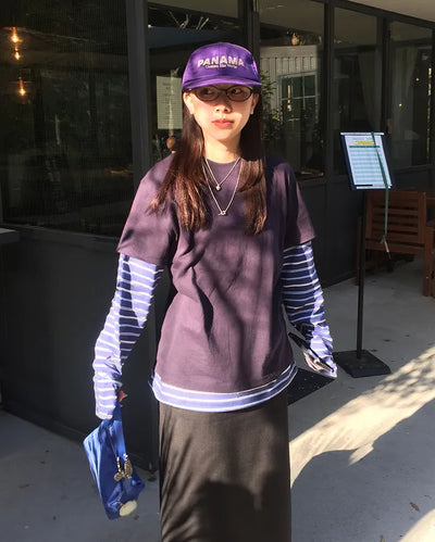 Mixed Border Layered Long T-Shirt