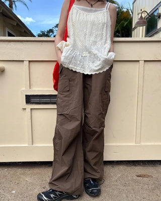 Waist drawstring cargo parachute pants