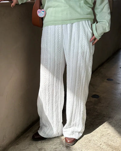 Punching lace stripe easy pants