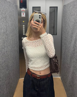 Boat neck floral lace slim top