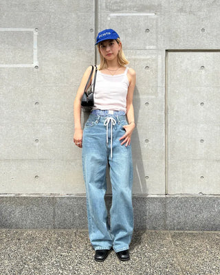 Straight-leg denim pants with string waistband