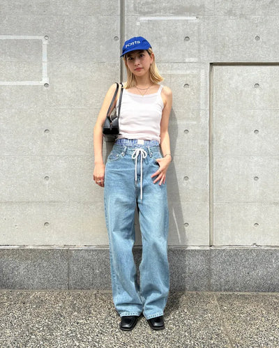 Straight-leg denim pants with string waistband