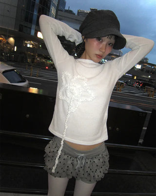 Frill spiral star boat neck long cut and sew