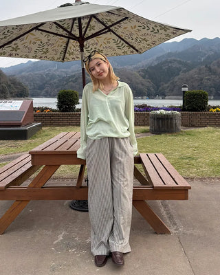 Striped Wrinkle Wide Easy Pants