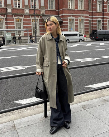 Striped Lined Single Trench Long Coat