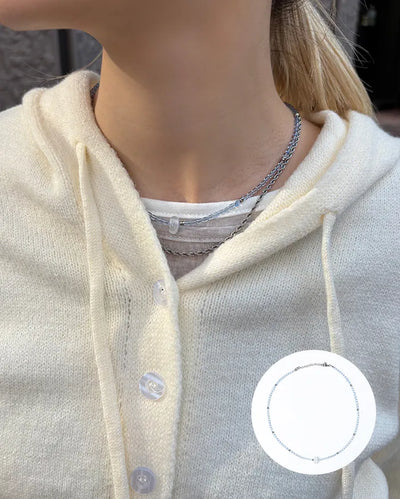 Clear Beads & Silver Flower Necklace