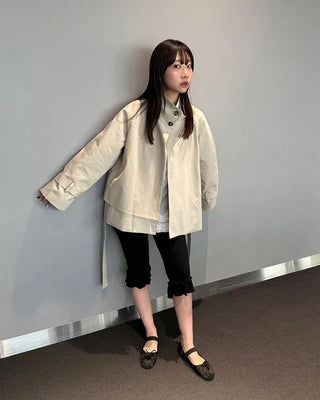Stand-neck Big Gun Patch Yoke Short Trench Coat