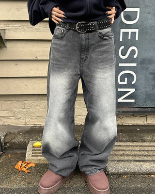 (Unisex) Gradient Distressed Straight Denim Pants