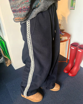 (Unisex) Wave Crochet Line Fleece Pants